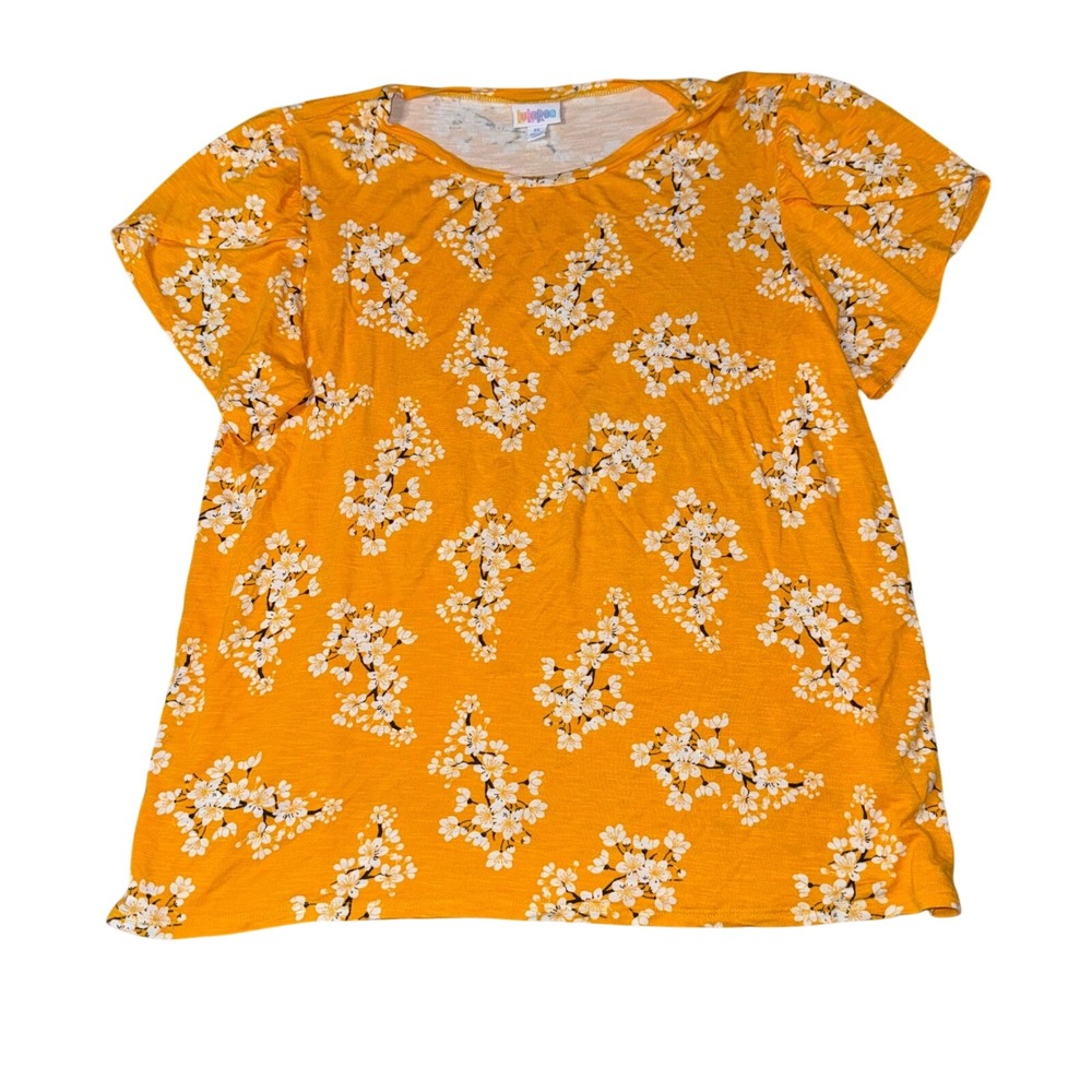 LuLaRoe olive tulip sleeve Floral Top XL Yellow Blossom Short Sleeve tee Rayon